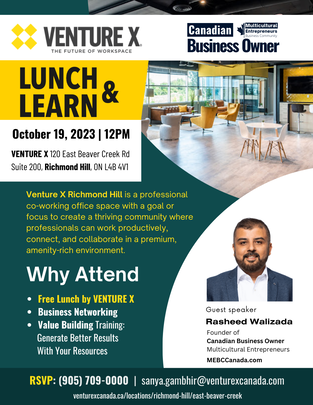 Venture X  - Canadian Business Owner - Lunch & Learn - Oct 19, 2023 - Richmond Hill